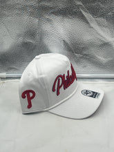 Load image into Gallery viewer, Philadelphia Phillies MLB &#39;47 White Script Hitch Rope Adjustable Snapback Hat displayed with trendy rope design on front.
