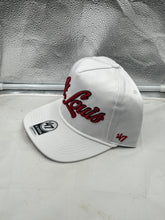 Load image into Gallery viewer, St Louis Cardinals MLB &#39;47 Brand White Script Rope Hitch Adjustable Snapback Hat showcasing iconic logo in white design.
