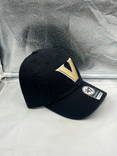 Load image into Gallery viewer, Side profile of the Vanderbilt Commodores NCAA &#39;47 Brand Black Clean Up Adjustable Strapback Hat, demonstrating its stylish and comfortable design.
