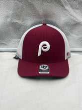 Load image into Gallery viewer, Philadelphia Phillies MLB &#39;47 Throwback Red Trucker Snapback Adjustable Hat showcasing the vintage logo and vibrant red color, ideal for die-hard fans.
