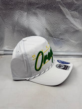 Load image into Gallery viewer, Side view of the Oregon Ducks NCAA '47 Brand White Script Hitch Rope Adjustable Snapback Hat highlighting the unique rope design, perfect for fans of the Oregon Ducks hat.
