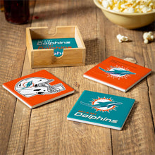 Load image into Gallery viewer, Miami Dolphins NFL Set of 4 Ceramic Coasters by Evergreen Enterprises showcasing vibrant team colors and logo, perfect for Miami Dolphins fans.
