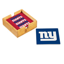 Load image into Gallery viewer, New York Giants NFL Set of 4 Ceramic Coasters by Evergreen Enterprises, a must-have for any football fan looking for New York Giants Coasters.
