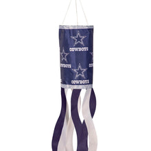 Load image into Gallery viewer, Dallas Cowboys NFL 40" x 6" Windsock Flag Evergreen Enterprises displayed outdoors, showcasing the Dallas Cowboys Windsock as a must-have for avid supporters.
