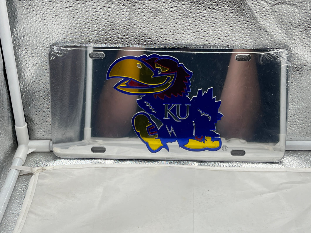 Kansas Jayhawks NCAA Silver Mirrored Laser Cut License Plate Craftique