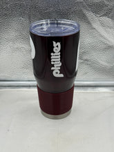 Load image into Gallery viewer, Close-up of Philadelphia Phillies MLB 30oz Throwback Red Tumbler Cup Mug by Logo Brands showcasing its vibrant red design and team branding. Great Philadelphia Phillies Tumbler for collectors and sports enthusiasts.

