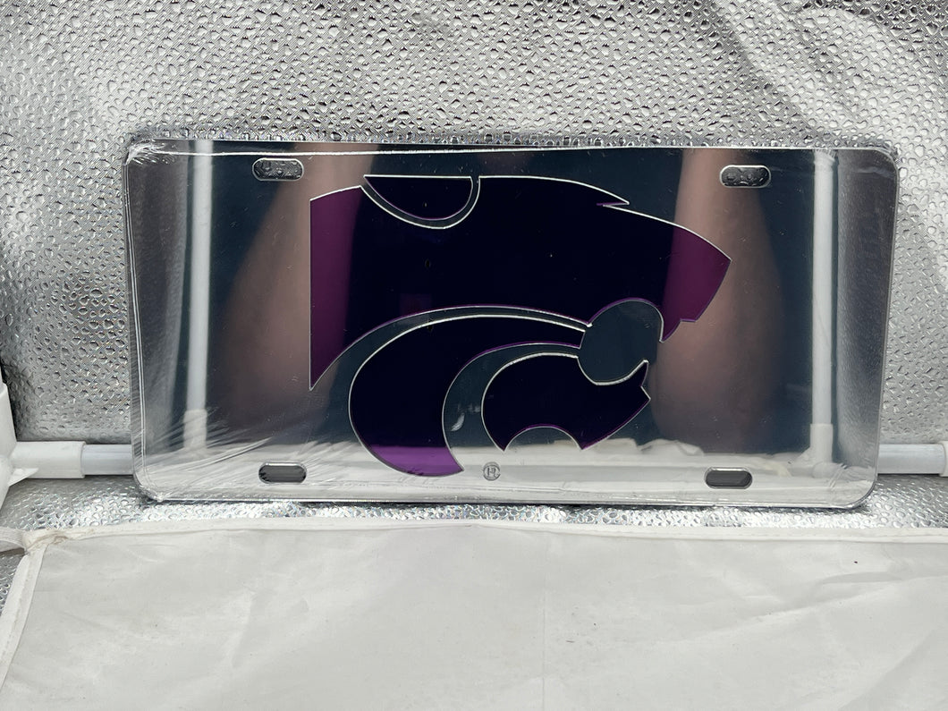 Kansas State Wildcats NCAA Silver Mirrored Laser Cut License Plate Craftique