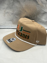 Load image into Gallery viewer, Miami Hurricanes NCAA &#39;47 Brand Khaki Hitch Rope Adjustable Snapback Hat side view highlighting adjustable snapback feature for a comfortable fit.

