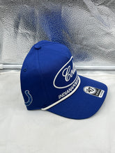 Load image into Gallery viewer, Indianapolis Colts NFL &#39;47 Brand Blue Hitch Rope Snapback Adjustable Hat displayed with a casual outfit, exemplifying stylish game-day attire for dedicated Colts supporters.
