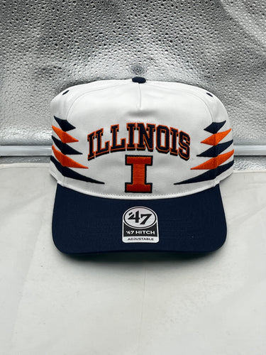 Illinois Fighting Illini NCAA '47 White Diamond Hitch Snapback Adjustable Hat showcasing a stylish design with a white color scheme and diamond pattern, perfect for sports fans and outdoor activities.