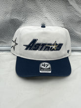 Load image into Gallery viewer, Houston Astros MLB &#39;47 Brand White TT Script Hitch Adjustable Snapback Hat displayed on a white background, showing the iconic script logo.

