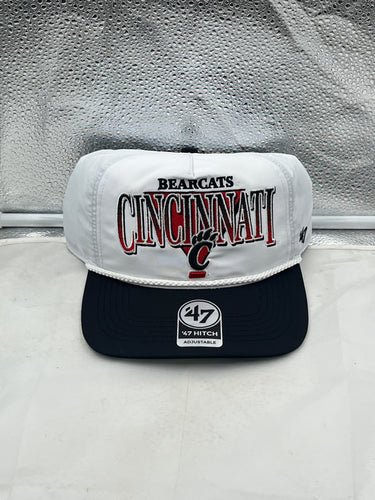 Cincinnati Bearcats NCAA '47 Brand White Two Tone Hitch Adjustable Snapback Hat, perfect for fans showcasing team pride with a stylish design and comfortable fit.