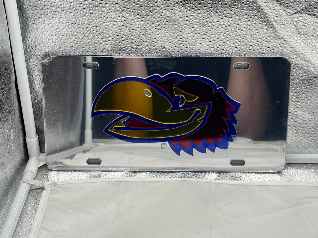 Kansas Jayhawks NCAA Silver Mirrored Laser Cut License Plate Craftique