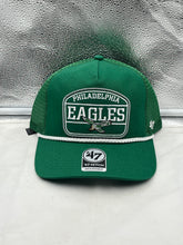 Load image into Gallery viewer, Philadelphia Eagles NFL &#39;47 Brand Green Hitch Mesh Rope Snapback Adjustable Hat showcasing the iconic Eagles logo on the front, perfect for dedicated fans.
