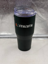 Load image into Gallery viewer, Durable Miami Hurricanes Tumbler in green with a powder coat finish, showcasing the official Miami Hurricanes logo, ideal for keeping drinks hot or cold while supporting your favorite team.
