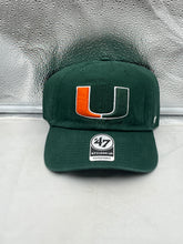Load image into Gallery viewer, Miami Hurricanes NCAA &#39;47 Brand Green Clean Up Adjustable Hat showcasing the iconic logo and vibrant green color, perfect for sports fans and casual outings.
