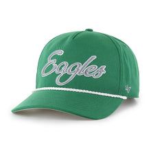 Load image into Gallery viewer, Side view of Philadelphia Eagles NFL '47 Throwback Green Script Hitch Snapback Adjustable Hat - Perfect Philadelphia Eagles hat for game day.
