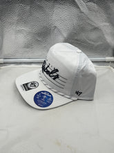Load image into Gallery viewer, Close-up view of the Ole Miss Rebels NCAA &#39;47 Brand White Hitch Script Rope Adjustable Snapback Hat highlighting the vibrant team logo for ultimate school pride.
