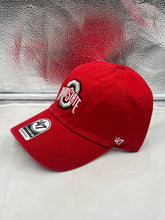 Load image into Gallery viewer, Close-up view of the Ohio State Buckeyes NCAA &#39;47 Brand Red Clean Up Adjustable Hat, highlighting the adjustable strap and high-quality fabric construction.
