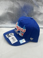 Load image into Gallery viewer, Close-up view of New York Rangers NHL &#39;47 Blue Charlton Hitch Adjustable Snapback Hat showing adjustable strap and embroidered details.
