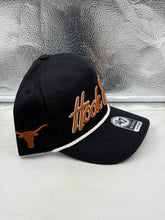 Load image into Gallery viewer, Back view of the Texas Longhorns NCAA '47 Brand Script Black Rope Hitch Adjustable Snapback Hat showing adjustable snapback closure for a customizable fit.
