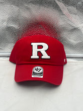 Load image into Gallery viewer, Rutgers Scarlet Knights NCAA &#39;47 Brand Red Clean Up Adjustable Strapback Hat showcasing the iconic logo, perfect for fans to wear at games and casual outings.
