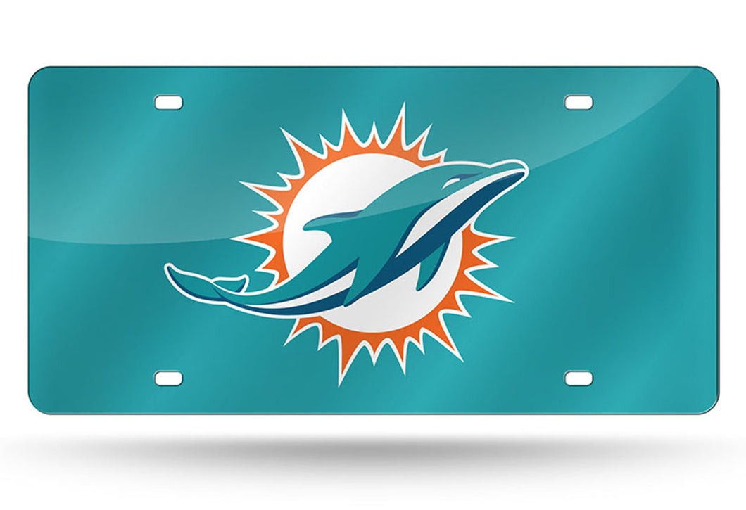 Miami Dolphins NFL Teal Reflective Lasercut License Plate Wincraft - Casey's Sports Store