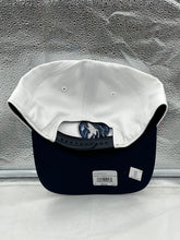 Load image into Gallery viewer, Close-up view of the Minnesota Timberwolves logo on the White Two Tone Hitch Adjustable Snapback Hat by &#39;47 Brand.
