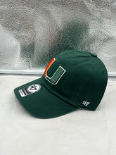 Load image into Gallery viewer, Miami Hurricanes NCAA &#39;47 Brand Green Clean Up Adjustable Hat displayed against a white background, showcasing the vibrant green color and iconic logo.
