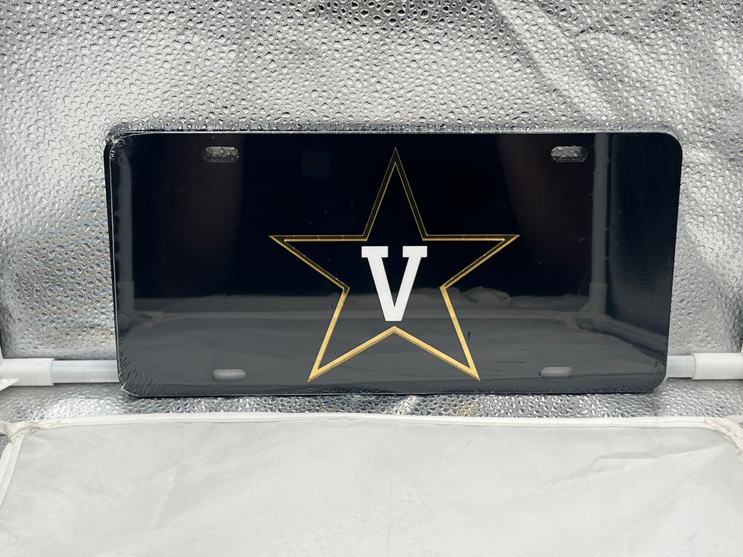 Vanderbilt Commodores NCAA Black Mirrored Laser Cut License Plate Craftique