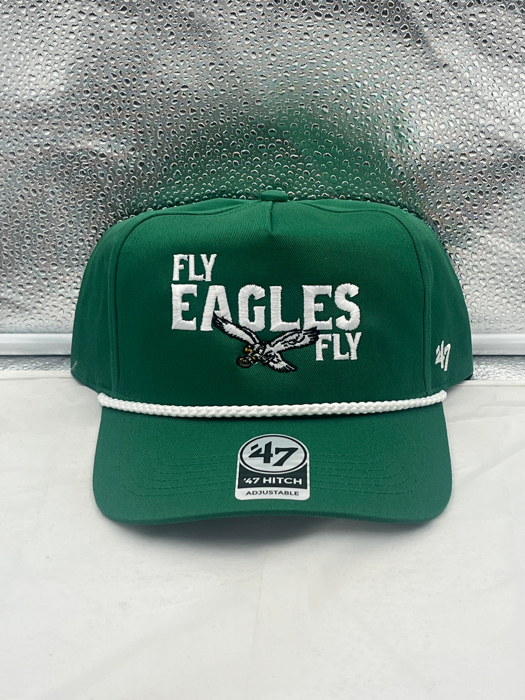 Philadelphia Eagles NFL '47 Throwback Green Rope Hitch Snapback Adjustable Hat showcasing the iconic Eagles logo and vibrant green color, perfect for game day.