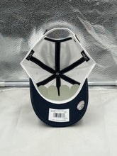 Load image into Gallery viewer, Close-up of the New York Yankees MLB &#39;47 Brand Natural White Two Tone Clean Up Adjustable Hat logo, emphasizing the iconic Yankees branding.
