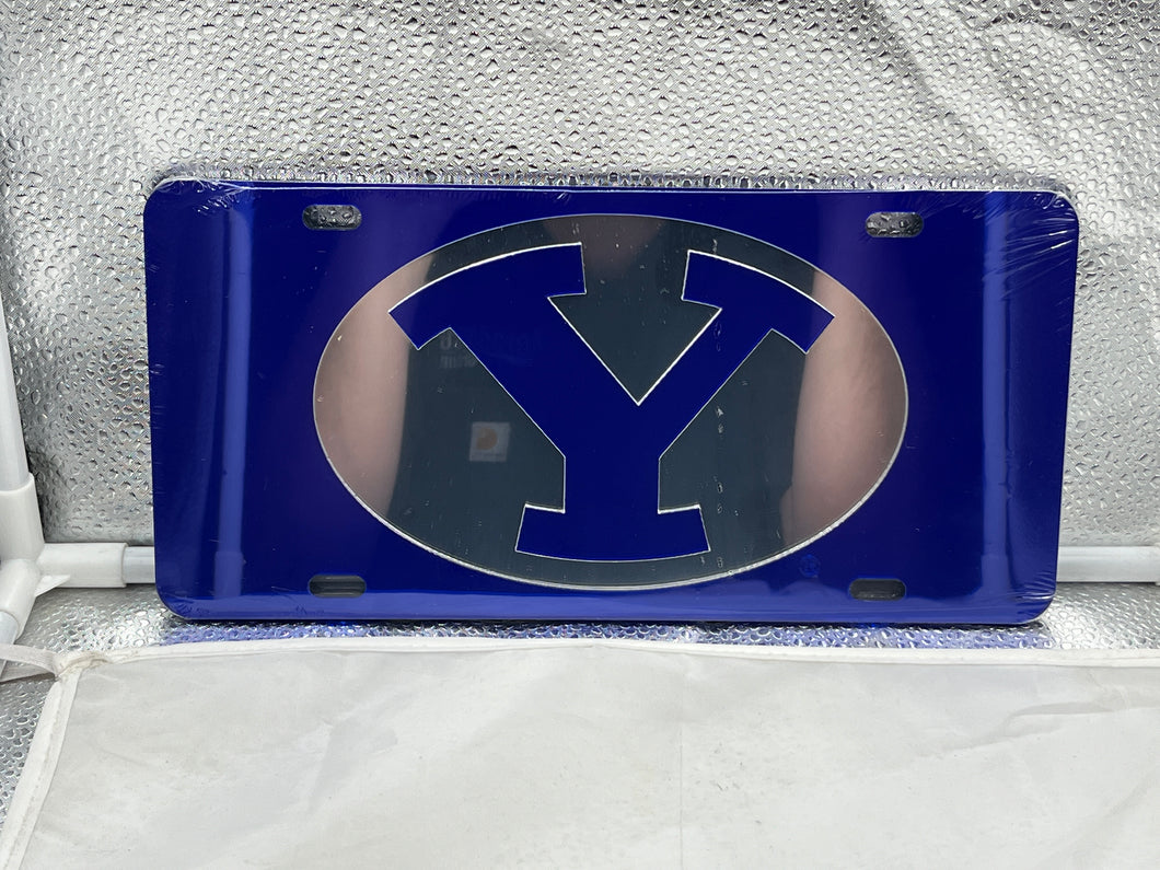 BYU Cougars NCAA Blue Mirrored Laser Cut License Plate Craftique