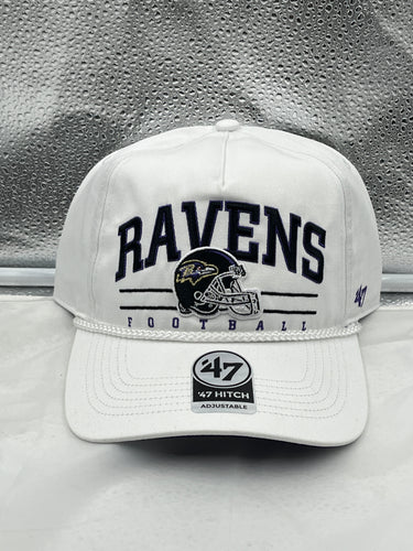 Baltimore Ravens NFL '47 Brand Roscoe White Hitch Adjustable Snapback Hat - Casey's Sports Store