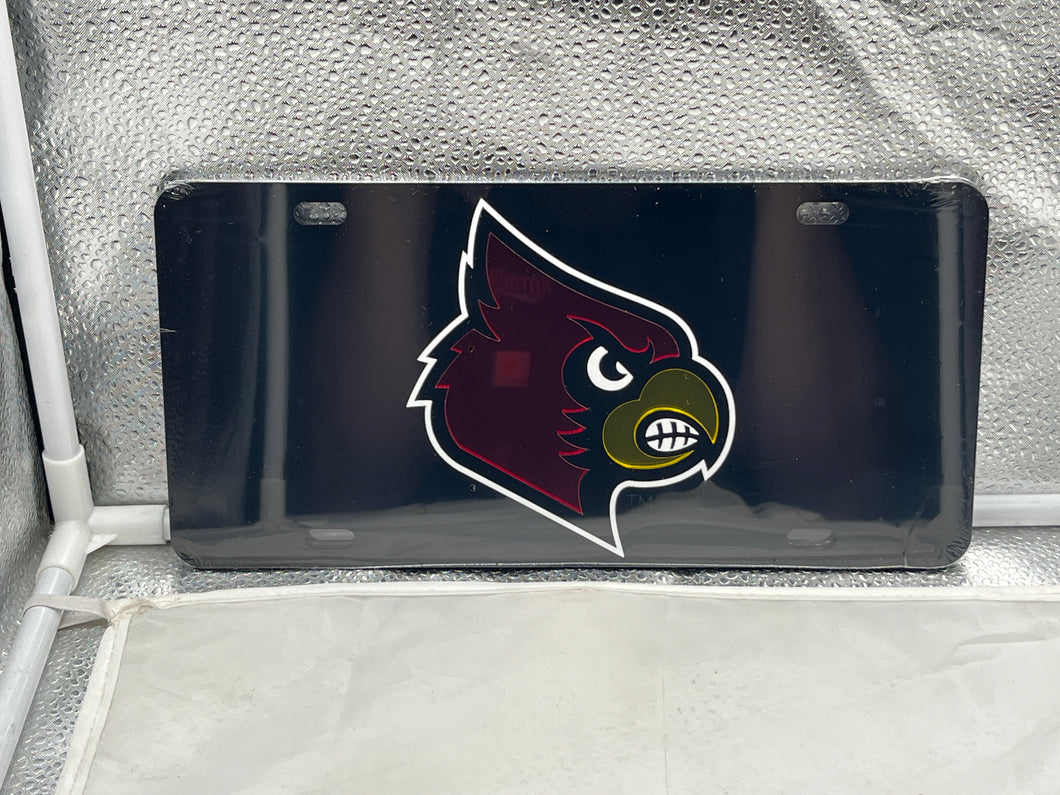 Louisville Cardinals NCAA Black Mirrored Laser Cut License Plate Craftique