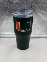 Load image into Gallery viewer, Miami Hurricanes NCAA 30oz Powder Coat Green Tumbler Cup Mug by Logo Brands featuring the Miami Hurricanes Tumbler logo, perfect for showcasing school spirit or enjoying beverages at games.
