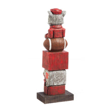 Load image into Gallery viewer, Close-up of the NC State Wolfpack NCAA Vintage Mascot Tiki, a vibrant and durable tiki sculpture made for weather-resistance, ideal for game day decoration and tailgating.
