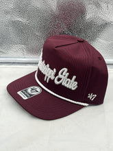 Load image into Gallery viewer, Mississippi State Bulldogs NCAA &#39;47 Maroon Hitch Rope Adjustable Snapback Hat displayed from the front, showcasing its stylish design and team colors.
