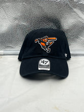 Load image into Gallery viewer, Showcase your team spirit with the Baltimore Orioles MLB &#39;47 Brand Throwback Black Clean Up Adjustable Hat featuring a retro design.
