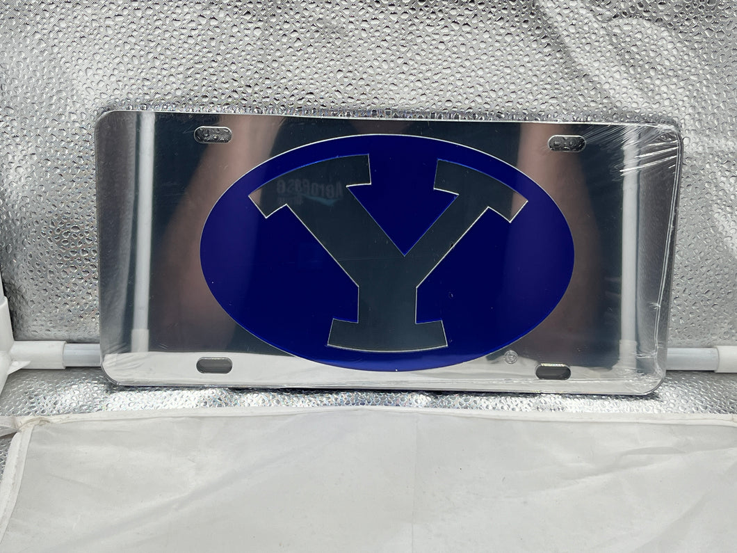 BYU Cougars NCAA Silver Mirrored Laser Cut License Plate Craftique