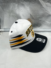 Load image into Gallery viewer, Boston Bruins NHL &#39;47 Brand White Diamond Hitch Adjustable Snapback Hat showing the adjustable snapback feature.
