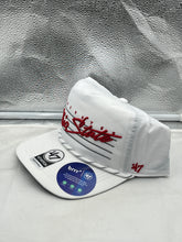 Load image into Gallery viewer, Close-up view of the Ohio State Buckeyes NCAA &#39;47 Brand White Script Hitch Adjustable Snapback Hat highlighting the elegant white script logo.
