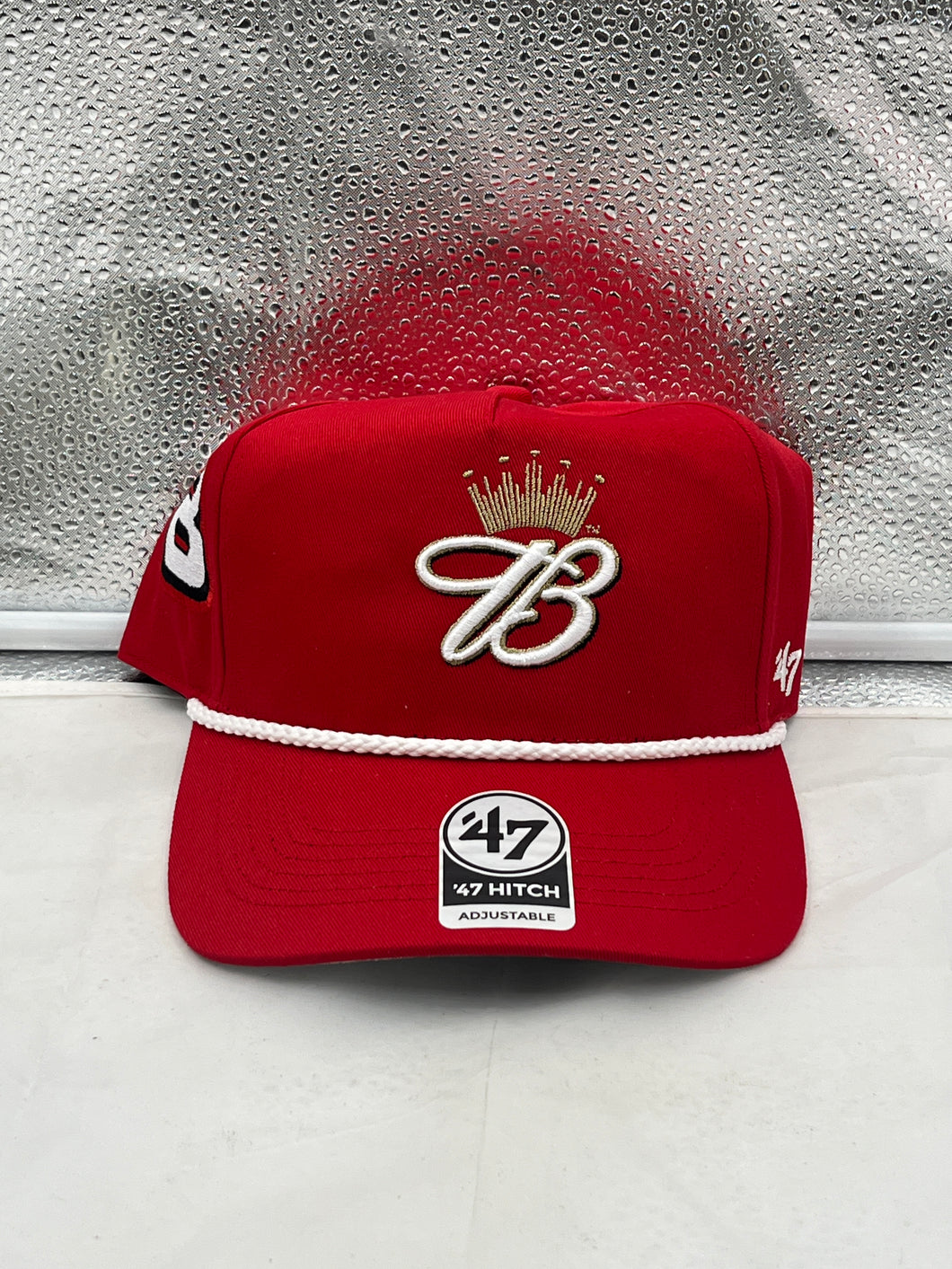 Dale Earnhardt Jr. #8 '47 Brand Red Budweiser Rope Hitch Adjustable Snapback Hat, showcasing a vibrant red color and classic Budweiser logo, perfect for NASCAR fans.