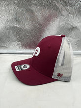 Load image into Gallery viewer, Close-up of the Philadelphia Phillies MLB &#39;47 Throwback Red Trucker Snapback Adjustable Hat featuring breathable mesh back for comfort and ventilation.
