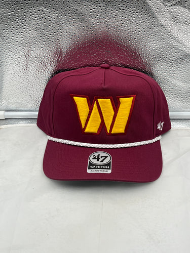 Washington Commanders NFL '47 Brand Red Rope Hitch Snapback Adjustable Hat showcasing a vibrant red color and stylish rope detail, perfect for fans.