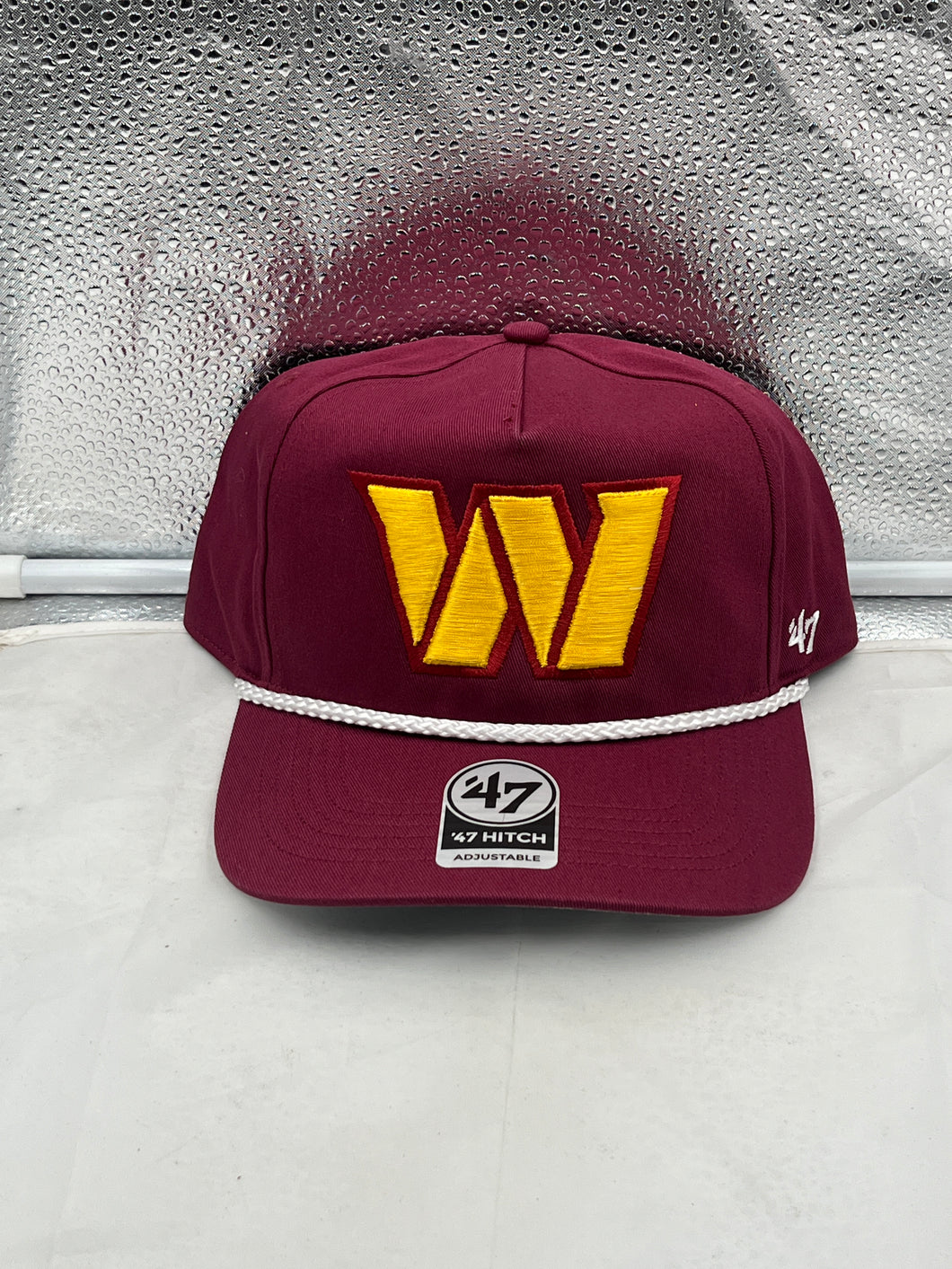 Washington Commanders NFL '47 Brand Red Rope Hitch Snapback Adjustable Hat showcasing a vibrant red color and stylish rope detail, perfect for fans.