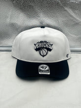 Load image into Gallery viewer, New York Knicks NBA &#39;47 Brand White Two Tone Hitch Adjustable Snapback Hat showcasing a classic design with adjustable snapback closure for a perfect fit.
