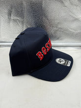 Load image into Gallery viewer, Back view of the Boston Red Sox MLB &#39;47 Brand Navy Script Hitch Adjustable Snapback Hat highlighting the adjustable feature, making it a versatile Boston Red Sox hat for any fan.
