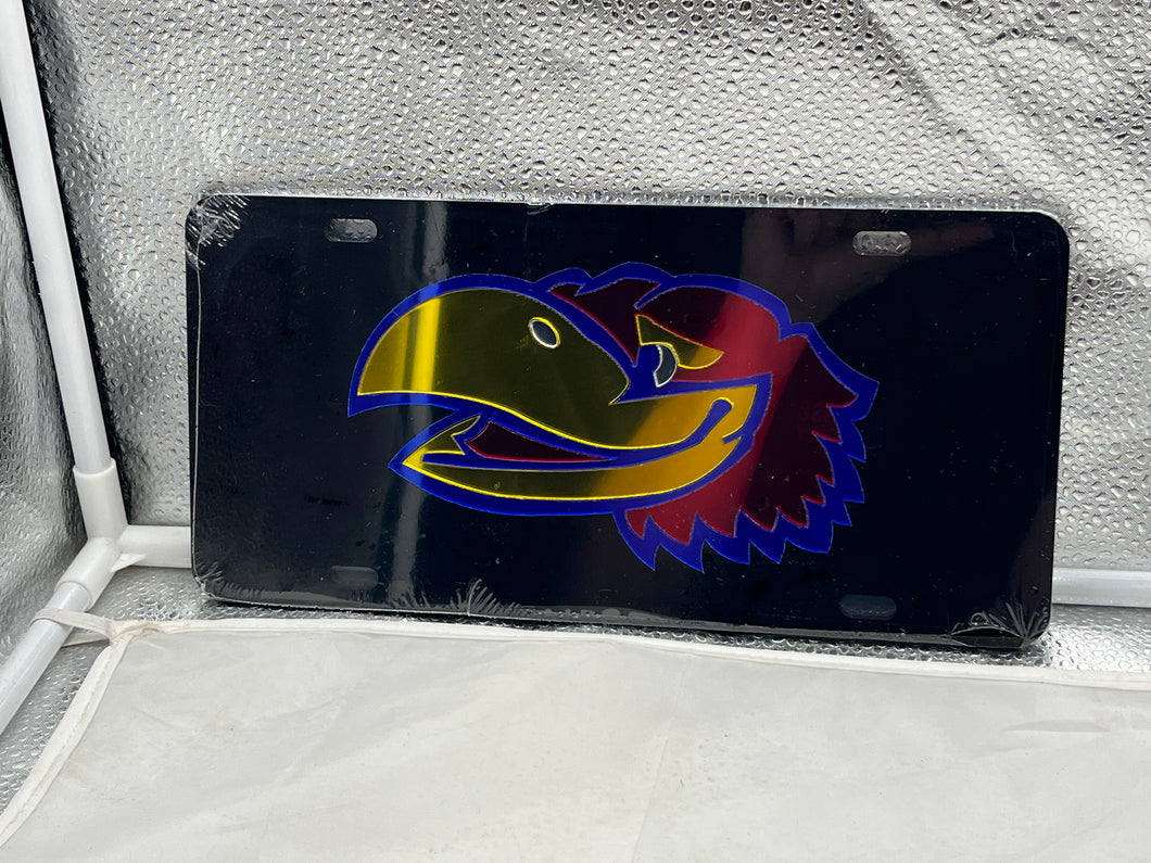 Kansas Jayhawks NCAA Black Mirrored Laser Cut License Plate Craftique