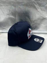 Load image into Gallery viewer, Colorado Avalanche NHL '47 Brand Navy Blue Hitch Adjustable Snapback Hat worn casually, ideal for game day and everyday wear.
